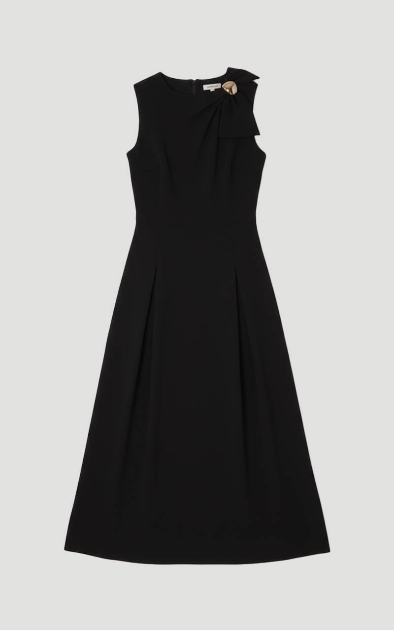 KarenMillen Robe Midi Ajustée à Détail Nœud Papillon au Col en Tissu Stretch Compact