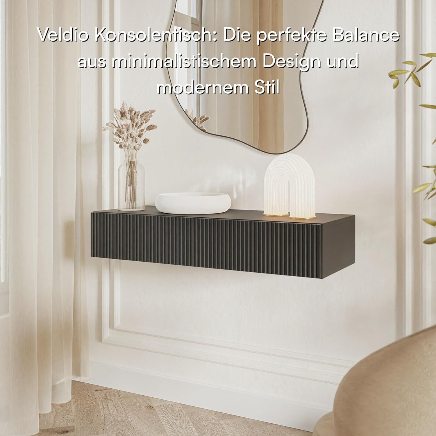 Selsey Konsolentisch Mit Schublade Hängend Beistelltisch 90 cm Eingangstisch Konsole Schminktisch Veldio Schwarz