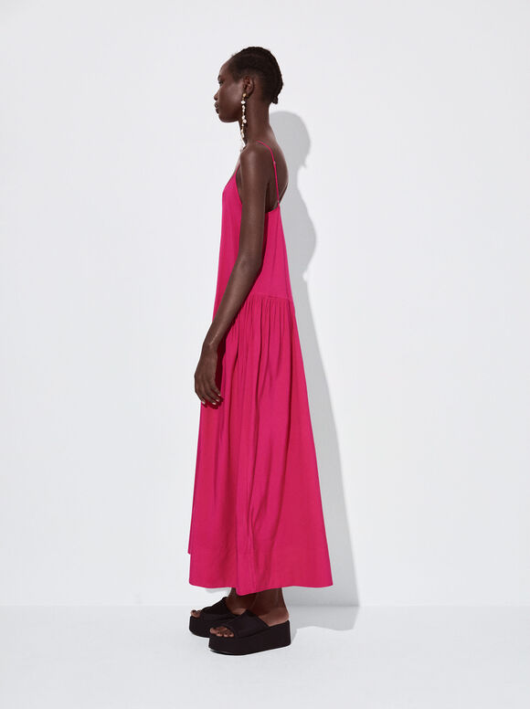 Vestido midi fúcsia com alças