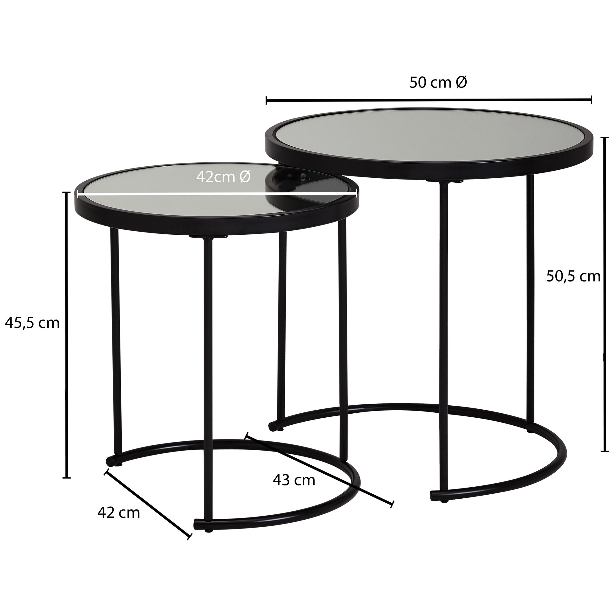 FineBuy Couchtisch 2tlg Rund Schwarz Spiegel Glas Wohnzimmertisch Beistelltisch