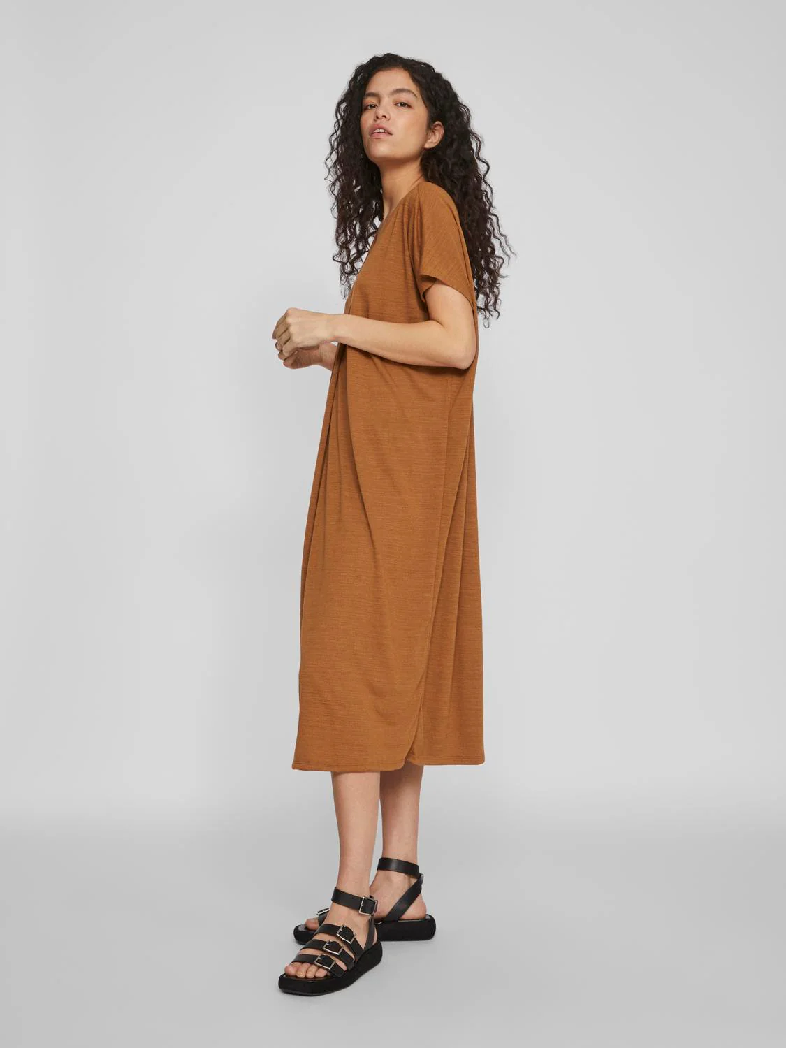 Vila  Vibrielle V-neck midi kjole - Rubber