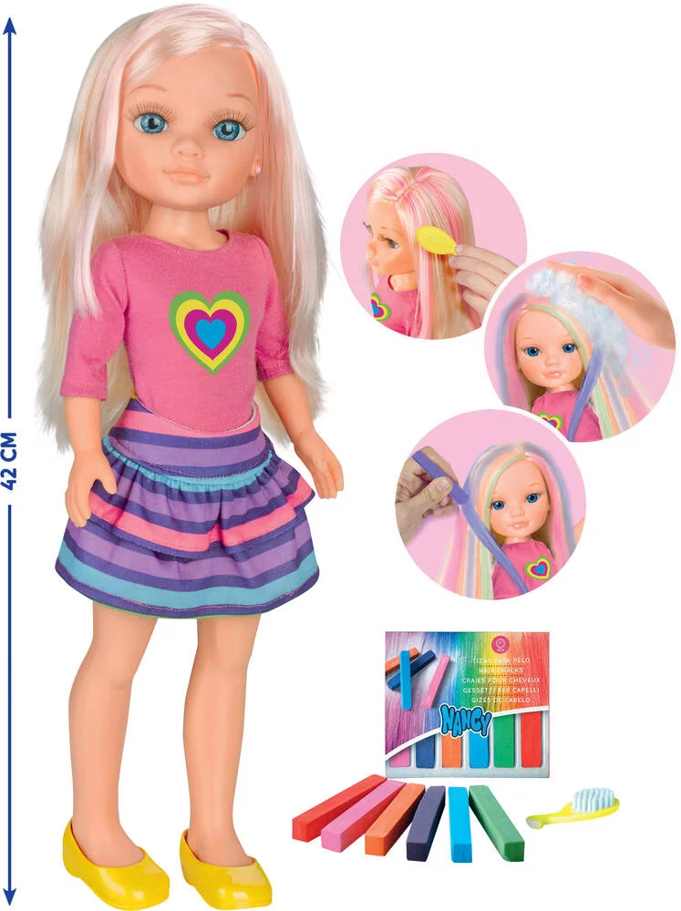 NANCY - POUPEE  UNE JOURNEE MECHES EN COULEURS - 42 CM