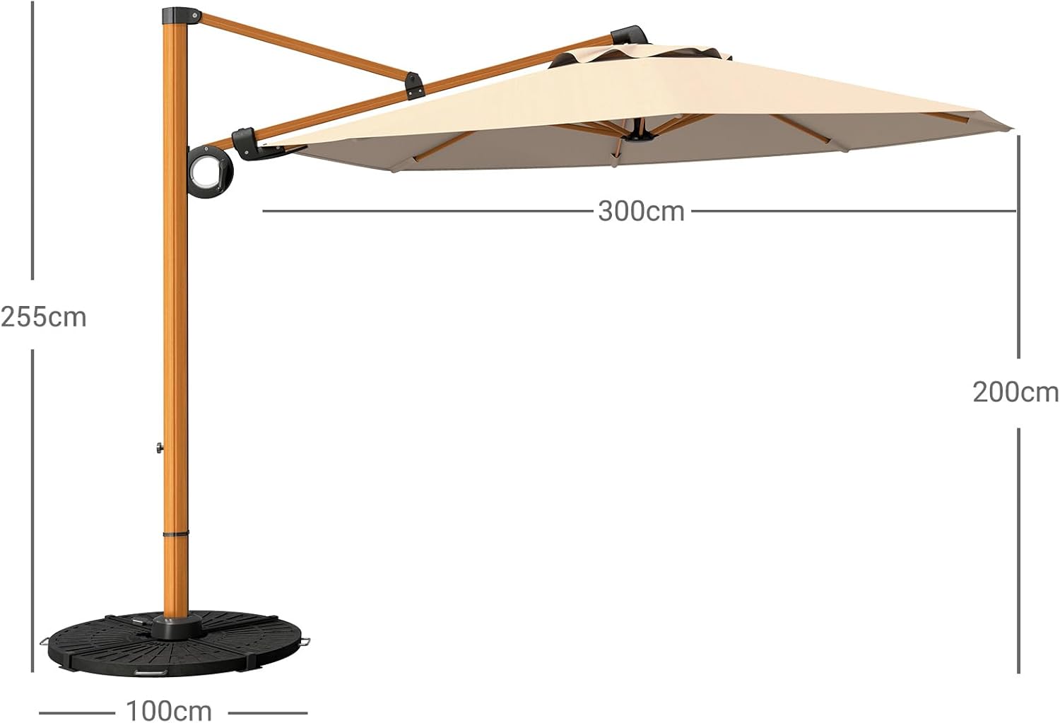 Grand patio Sonnenschirm Sonnenschutz Balkon, Ampelschirm 300 cm mit Kurbel, Windbeständig Sonnenschirme für Terrasse, Garten, Strand, UV-Schutz 50+ (Champagne, Rechteckig)