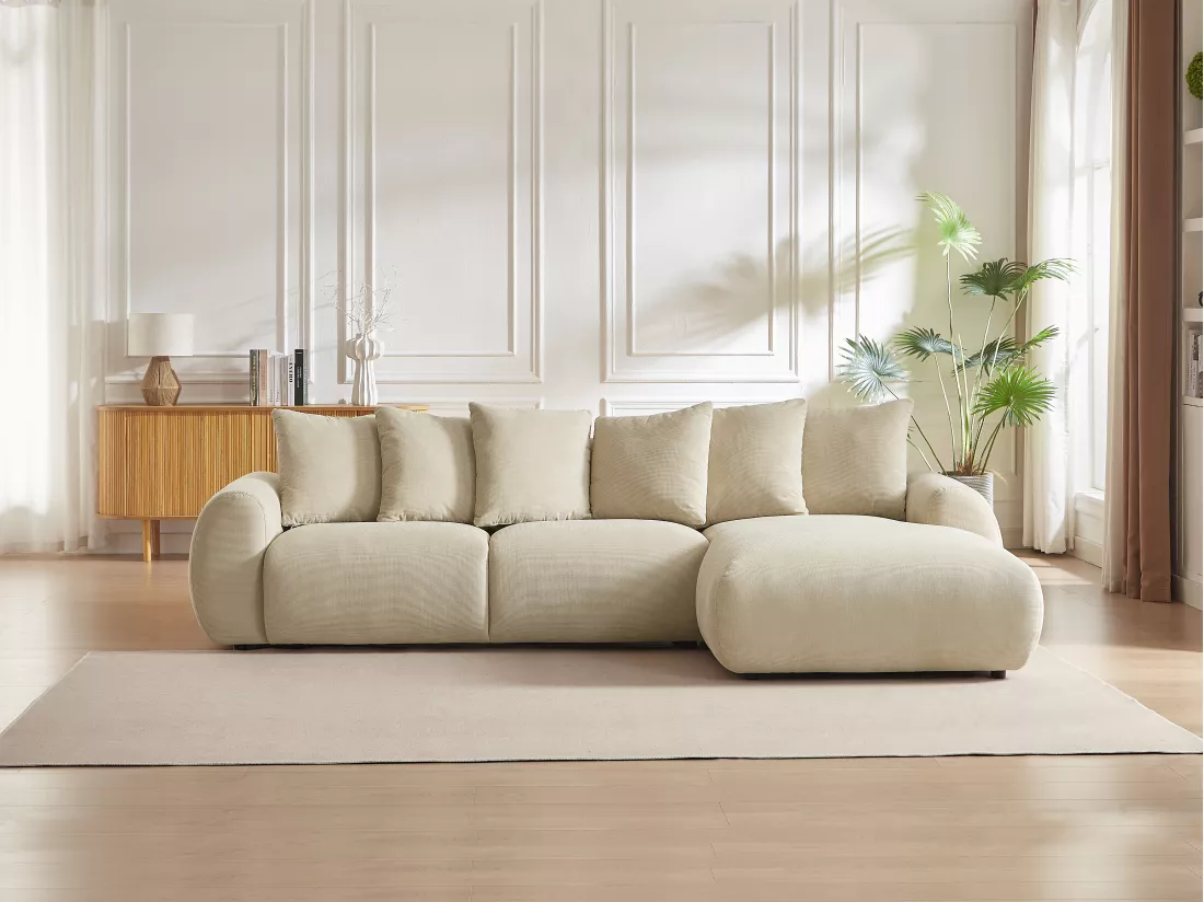 Canapé d'angle droit en tissu texturé beige BAVOPO