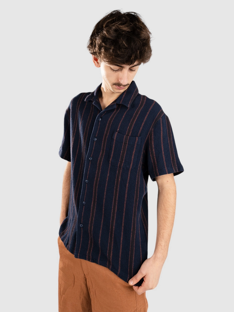 Brixton Bunker Waffle Stripe Shirt washed navy stripe