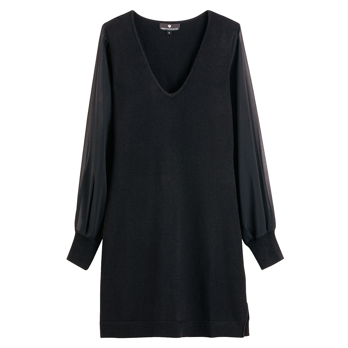 FREEMAN T. PORTER<br>Vestido curto com mangas compridas, dois materiais