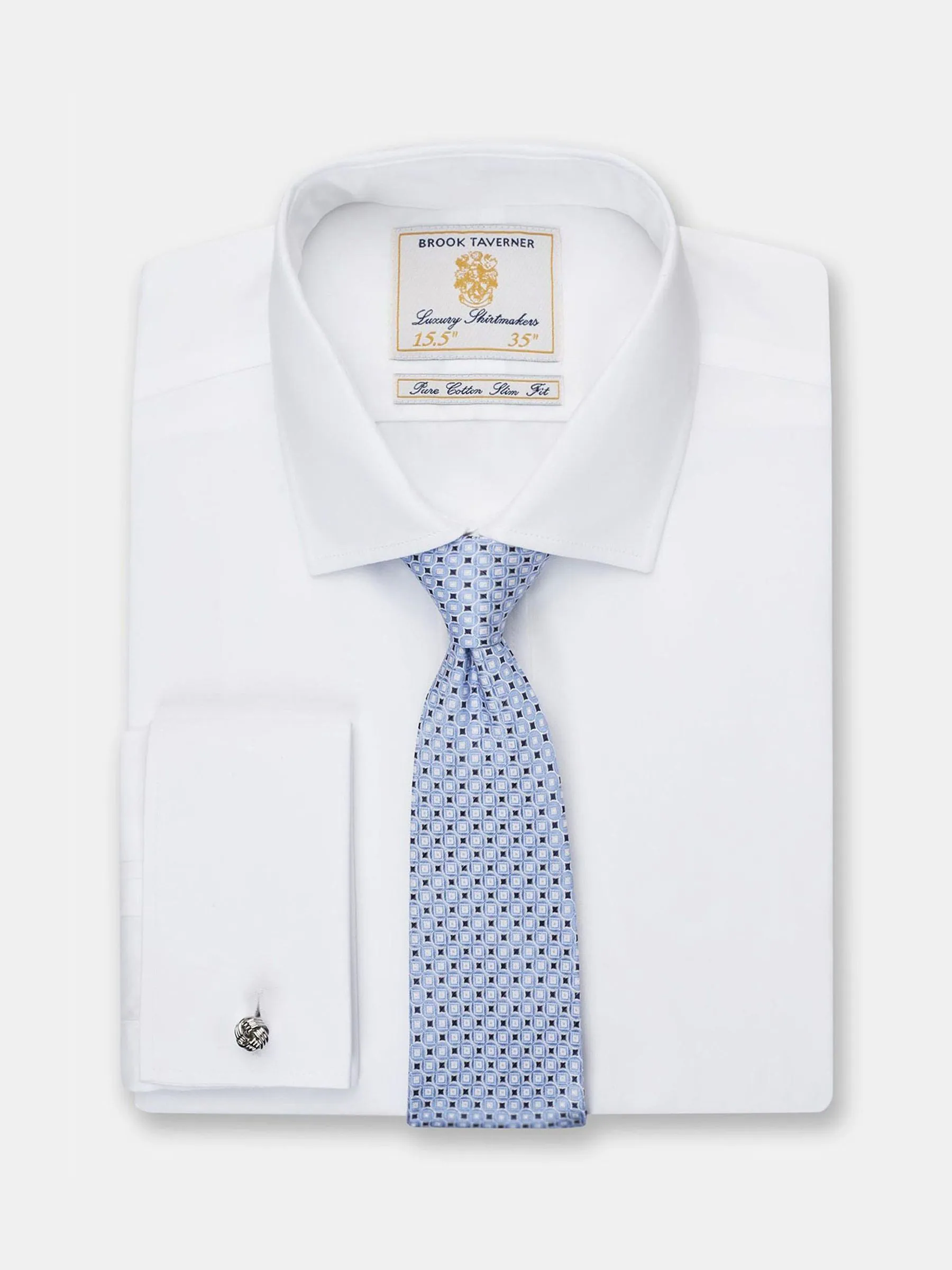 Wit - Standaard - Brook Taverner Double Cuff Poplin Cotton Shirt