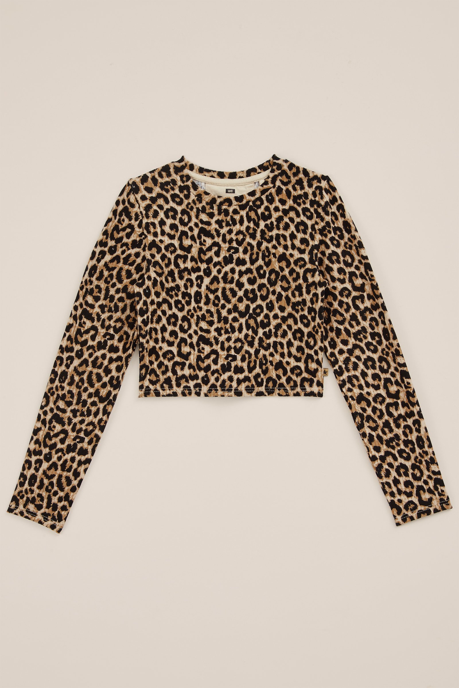 Meisjes cropped T-shirt van ribstof WE Fashion Beige