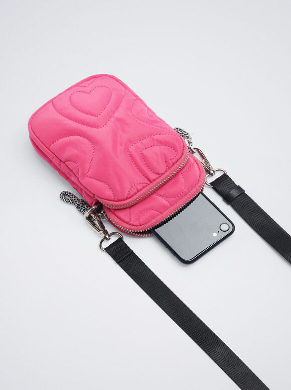 Bolsa de nylon para celular com corações - Rosa