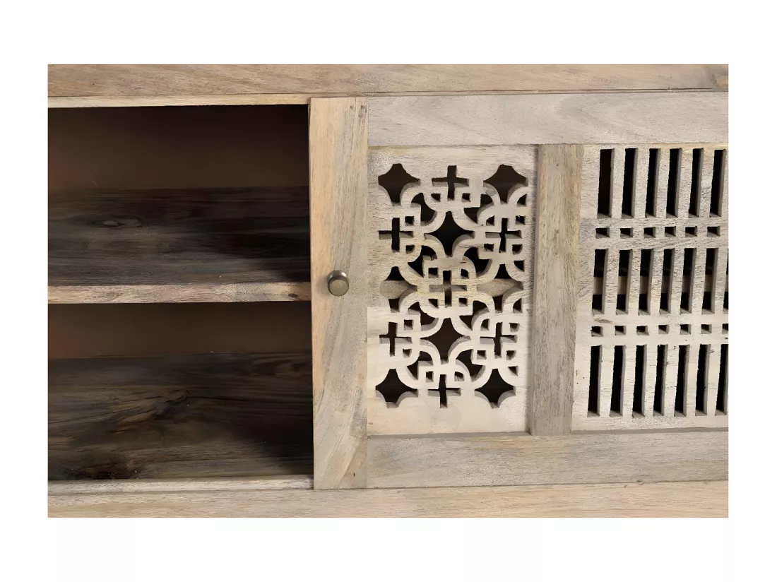 Meuble TV en bois de manguier et pieds en métal couleur naturelle Marrón.Giner y Colomer.65x40x160