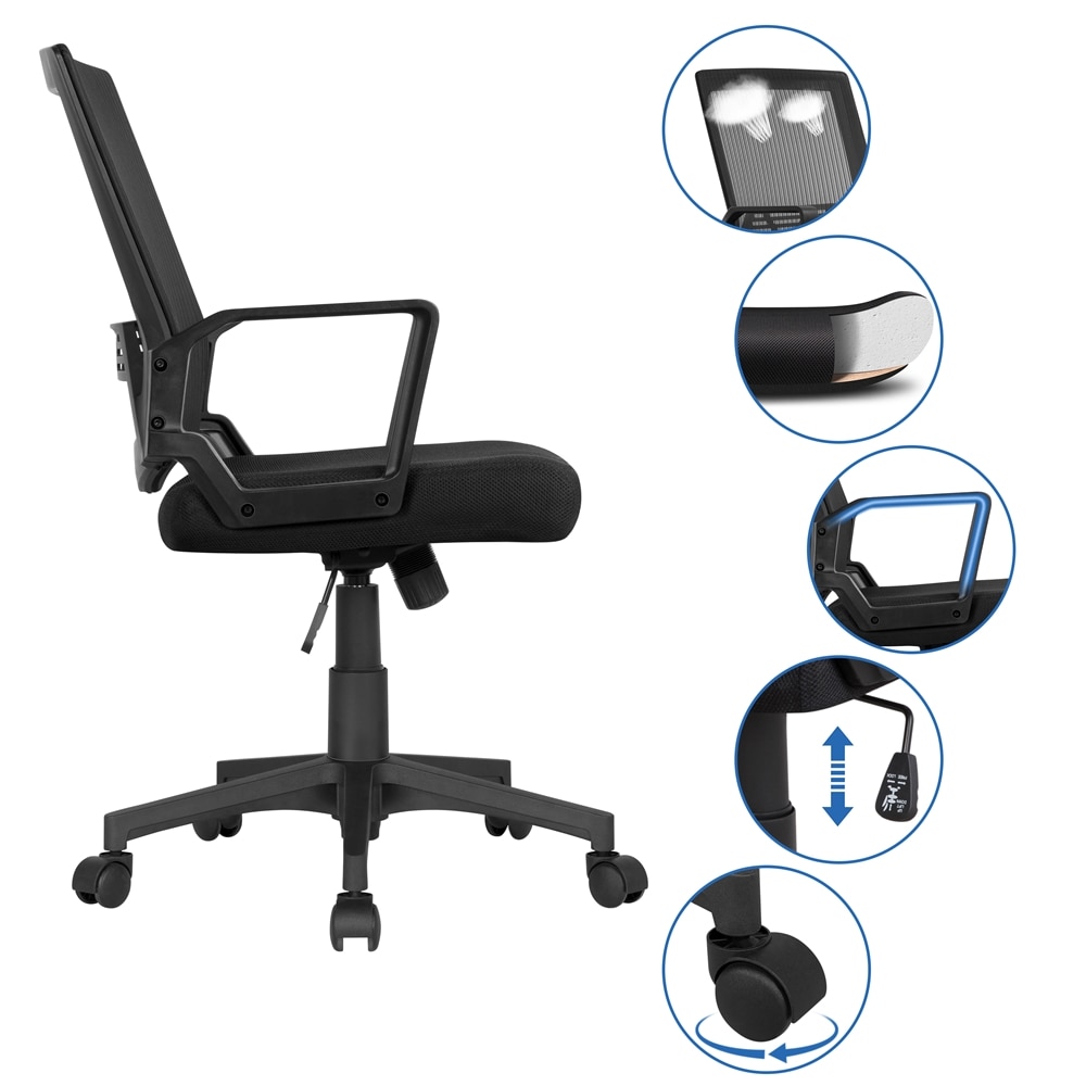 Yaheetech Bürostuhl Schreibtischstuhl ergonomischer Drehstuhl Chefsessel Wippfunktion mit Armlehnen,Schwarz