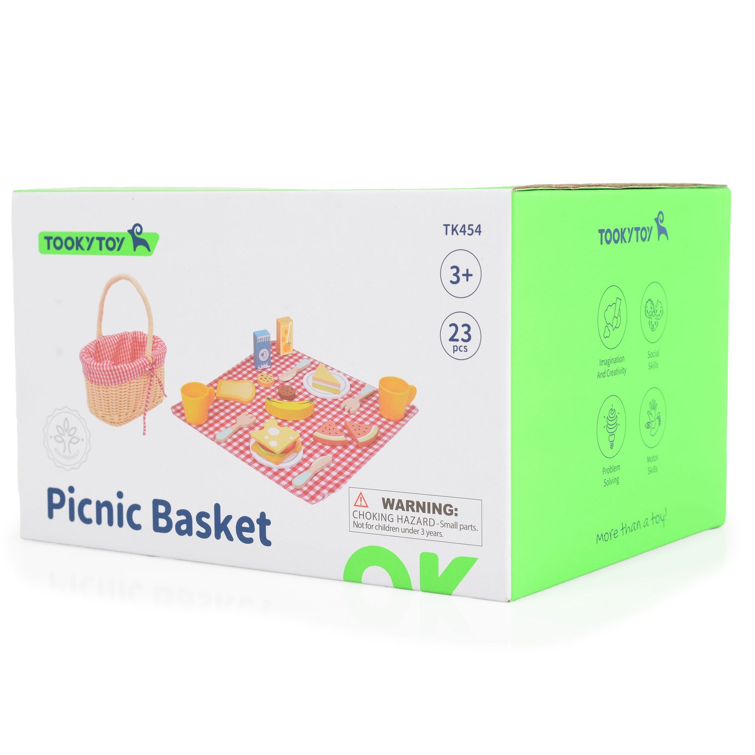 Tooky Toy Spielzeug Picknickkorb TK454 Holz, Picknickdecke, Teller, Lebensmittel rot
