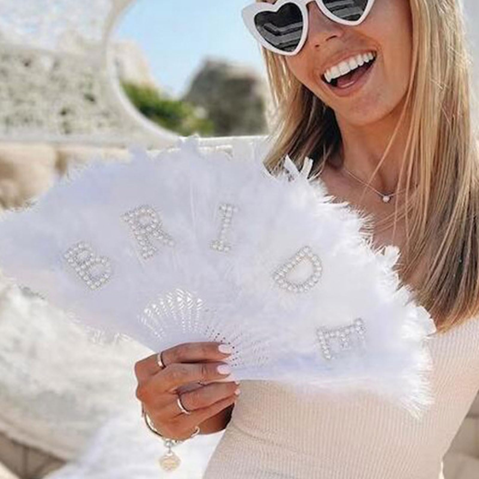 (30cm) Bride Feder Fächer Junggesellinnenabschied Party Accessoire Braut Handfächer - Weiss