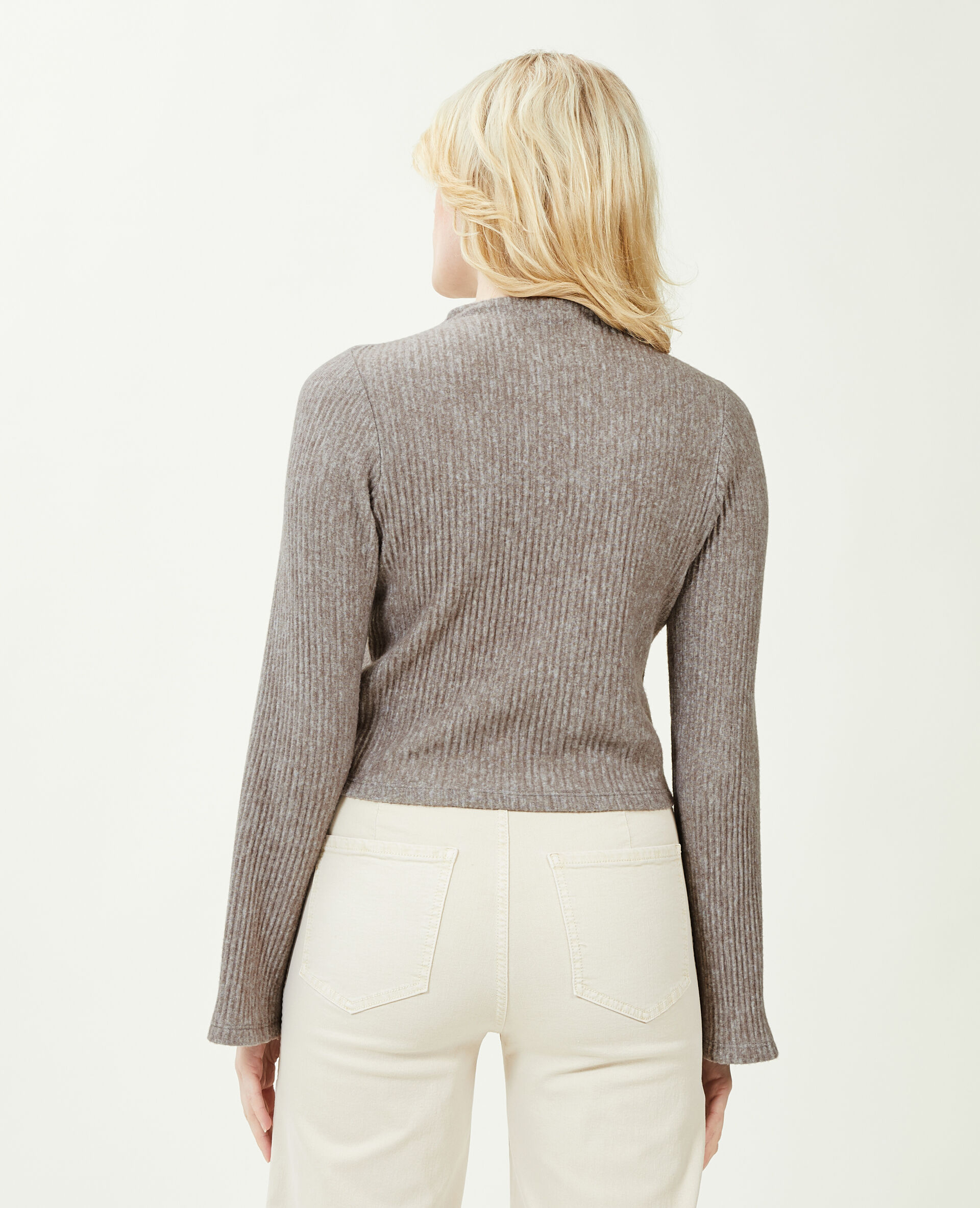 Top manches flare maille plissée - Marron