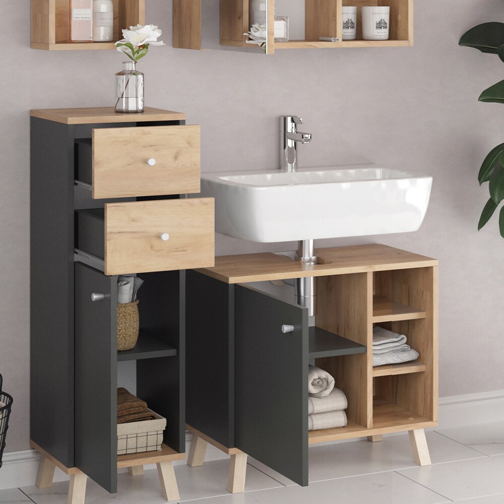 Vicco Badmöbelset Midischrank Waschtischunterschrank Spiegelschrank Senyo GK/ANT
