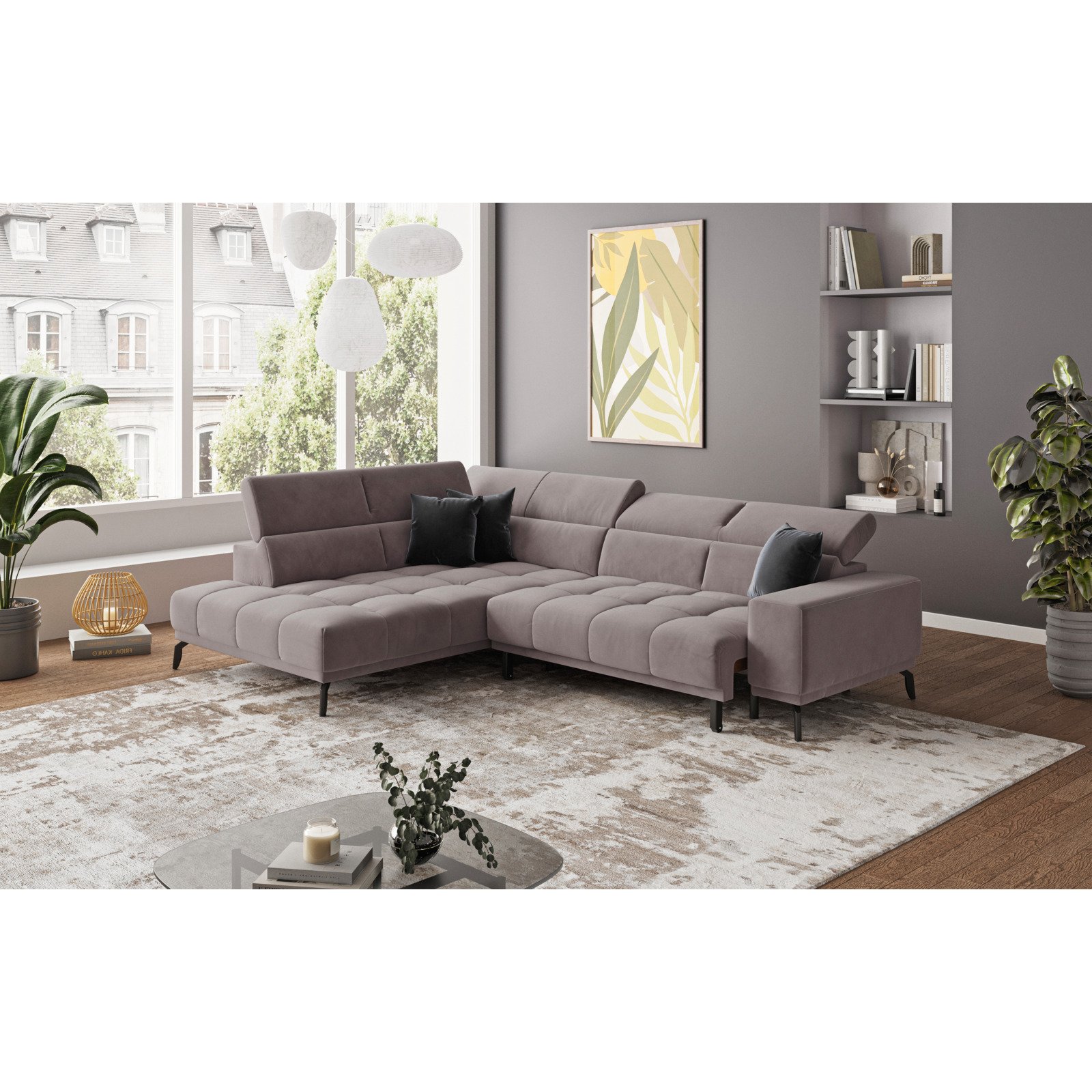 Ecksofa Jamba Stoff silber, Ottomane links