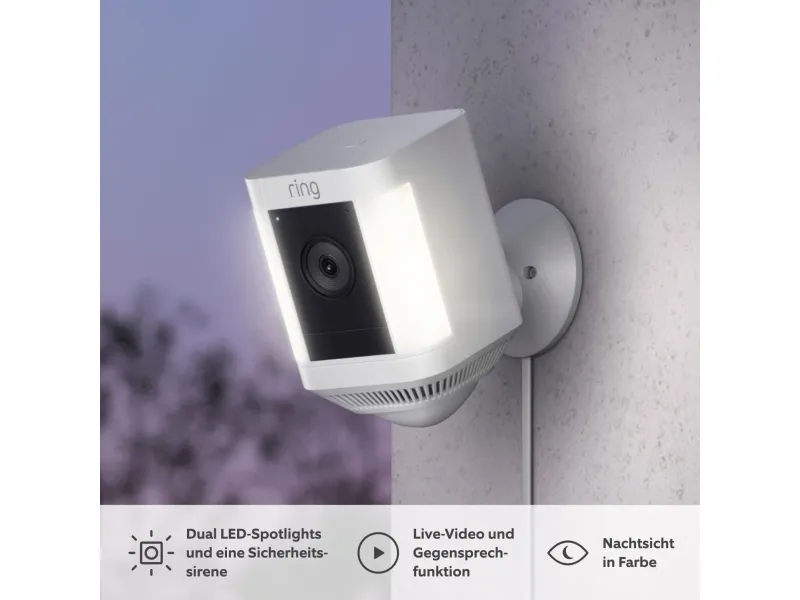 Ring Spotlight Cam Plus Plug-In - Netværksovervågningskamera - udendørs - vejrfast - farve (Dag/nat) - 1080p - audio - trådløs - WiFi