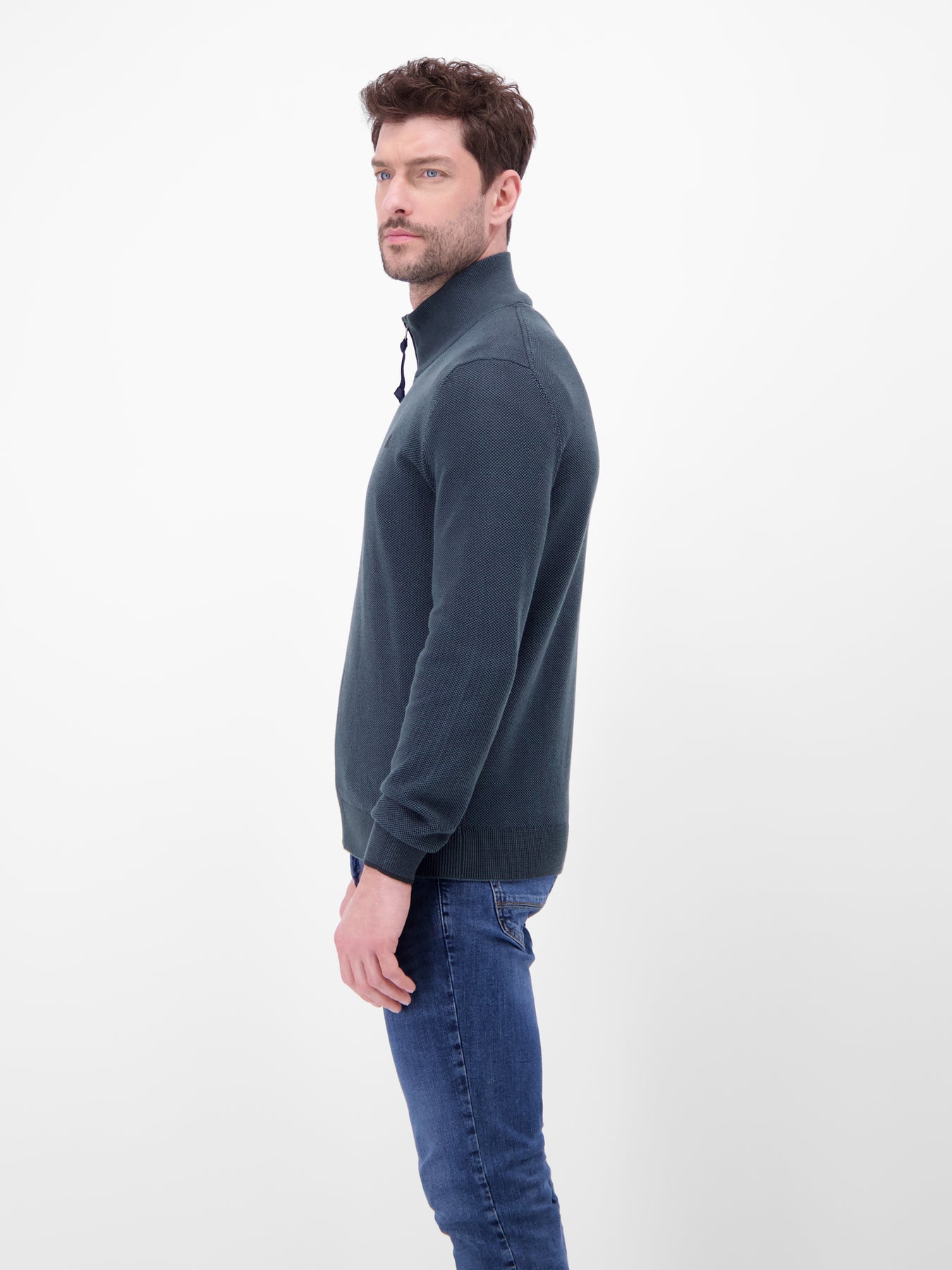 Strickjacke mit Stehkragen in 2-Tone-Optik