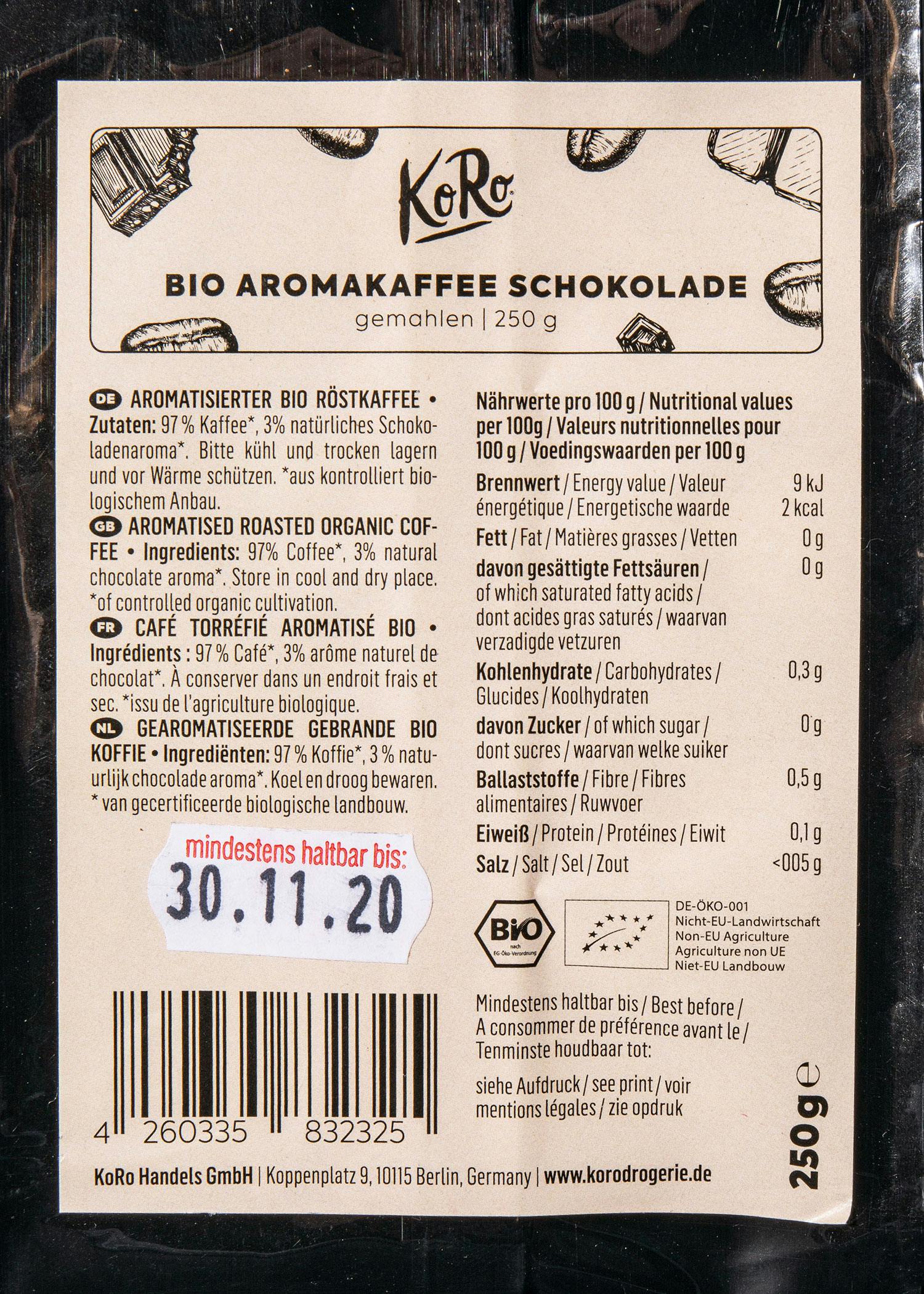 Gemahlener Bio Kaffee mit Schokoaroma 250 g