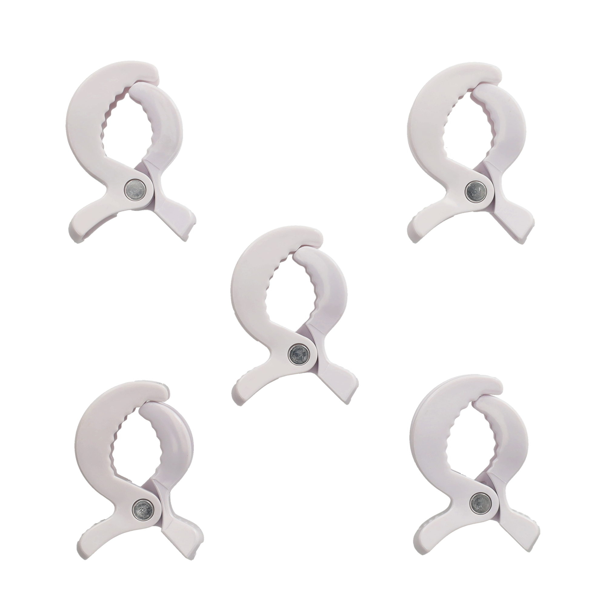 (5er Set) Universal Kinderwagen Klammer Tuch Halter Babysafe Clip Halterung für Spucktuch / Spielzeug - Weiss