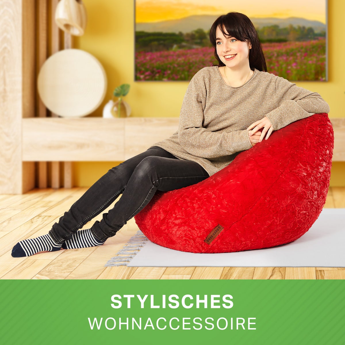 Green Bean Pluche Zitzak 45x45x60cm - Binnenzitkussen met 120L EPS-korrelvulling, comfortabel, wasbaar - Zitzak Vloerkussen, Loungestoelkruk - Rood