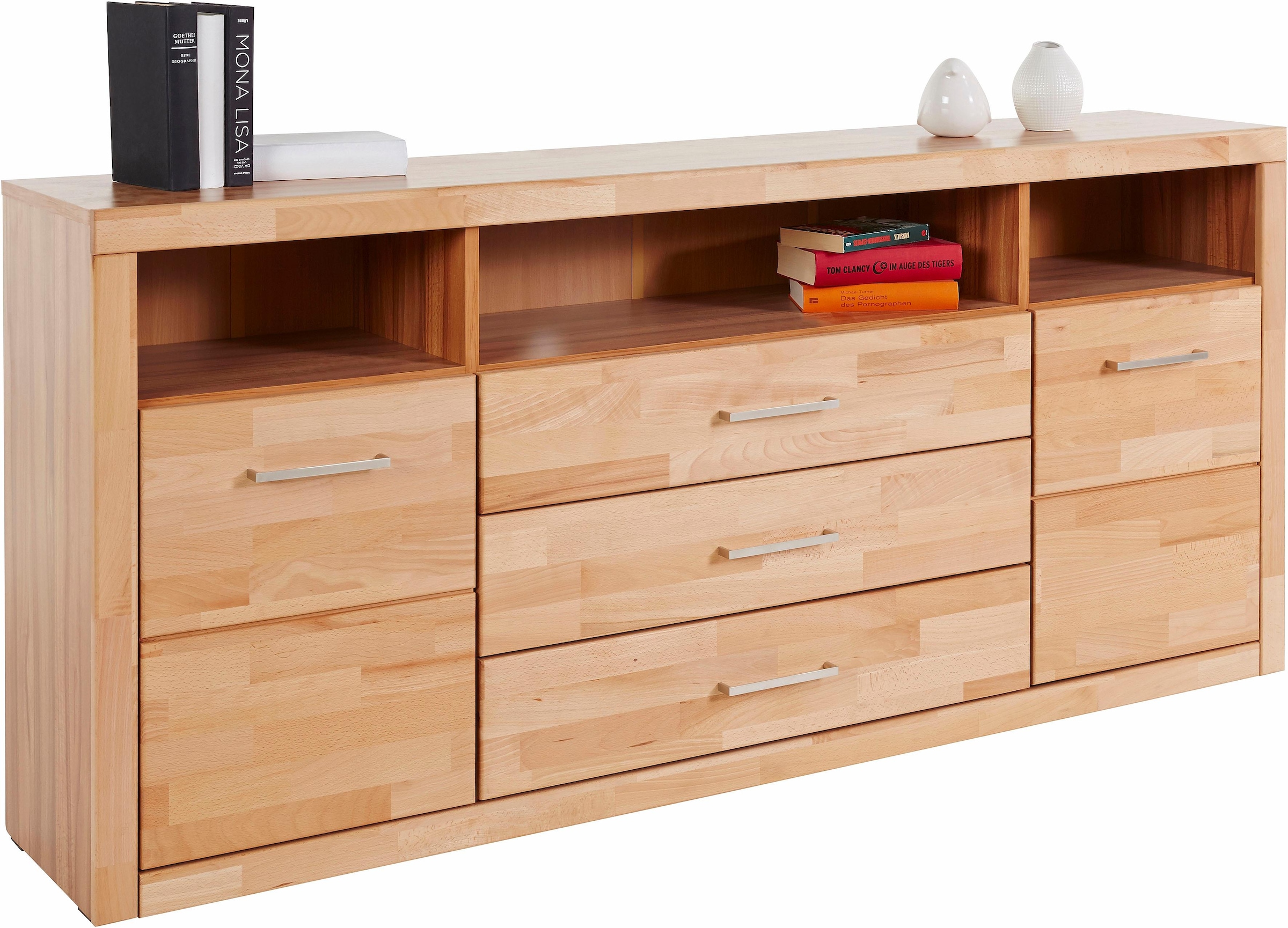 Home affaire Sideboard »Ribe,180cm breit, Fronten Massivholz,7 Fächer« Holz massiv, Holzwerkstoff, Metall Griffe,2Türen,3Schubladen