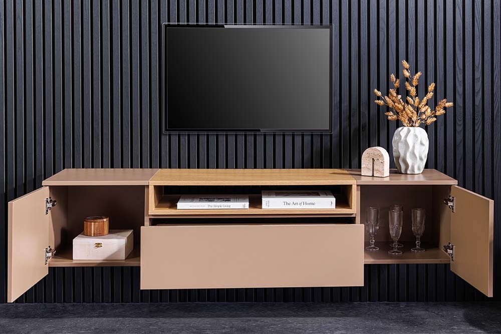 Hängendes TV-Board LOFT 160cm natur grau beige greige drei Fächer mit Schublade
