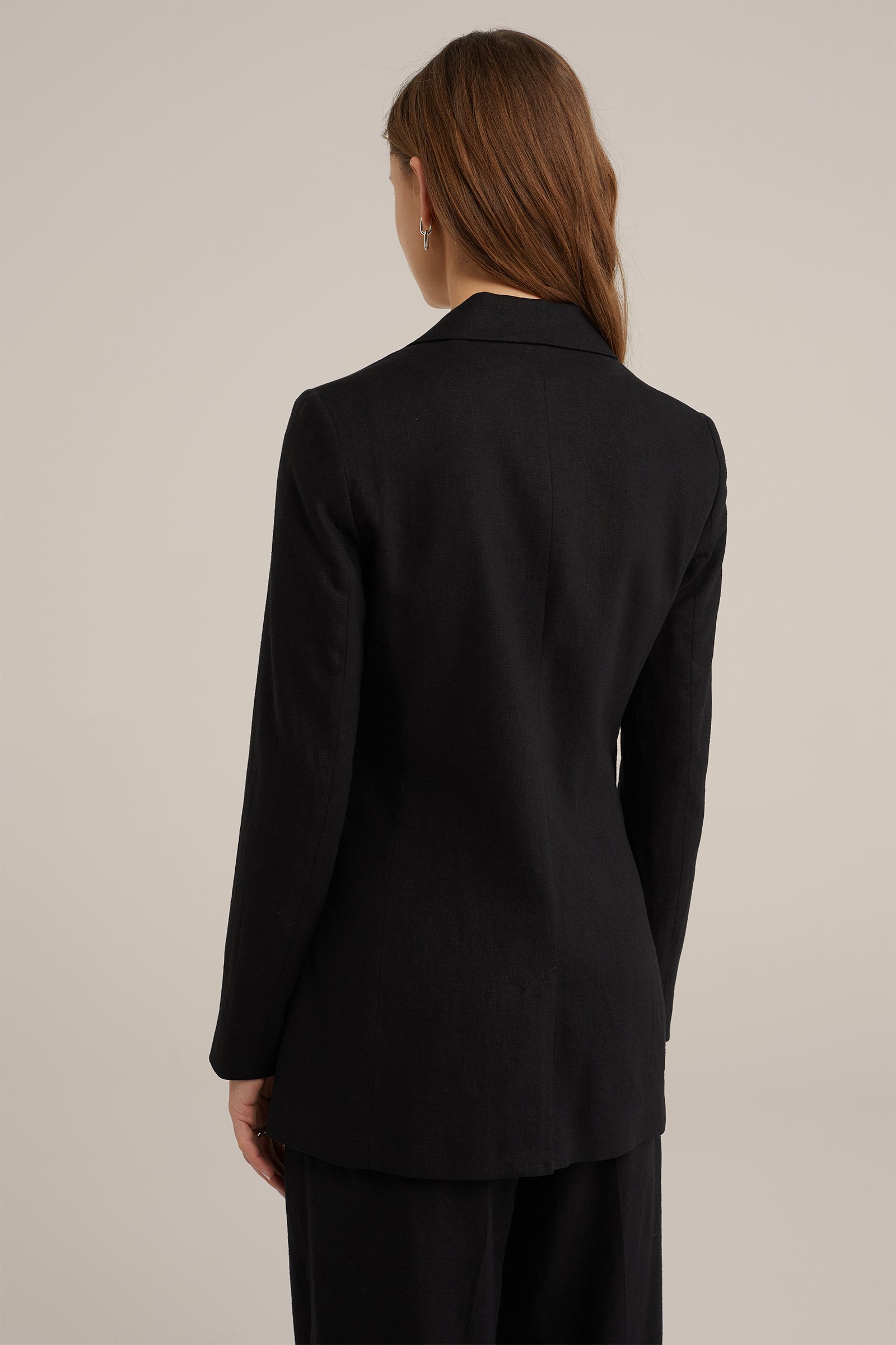 regular fit blazer van linnenmix WE Fashion Zwart