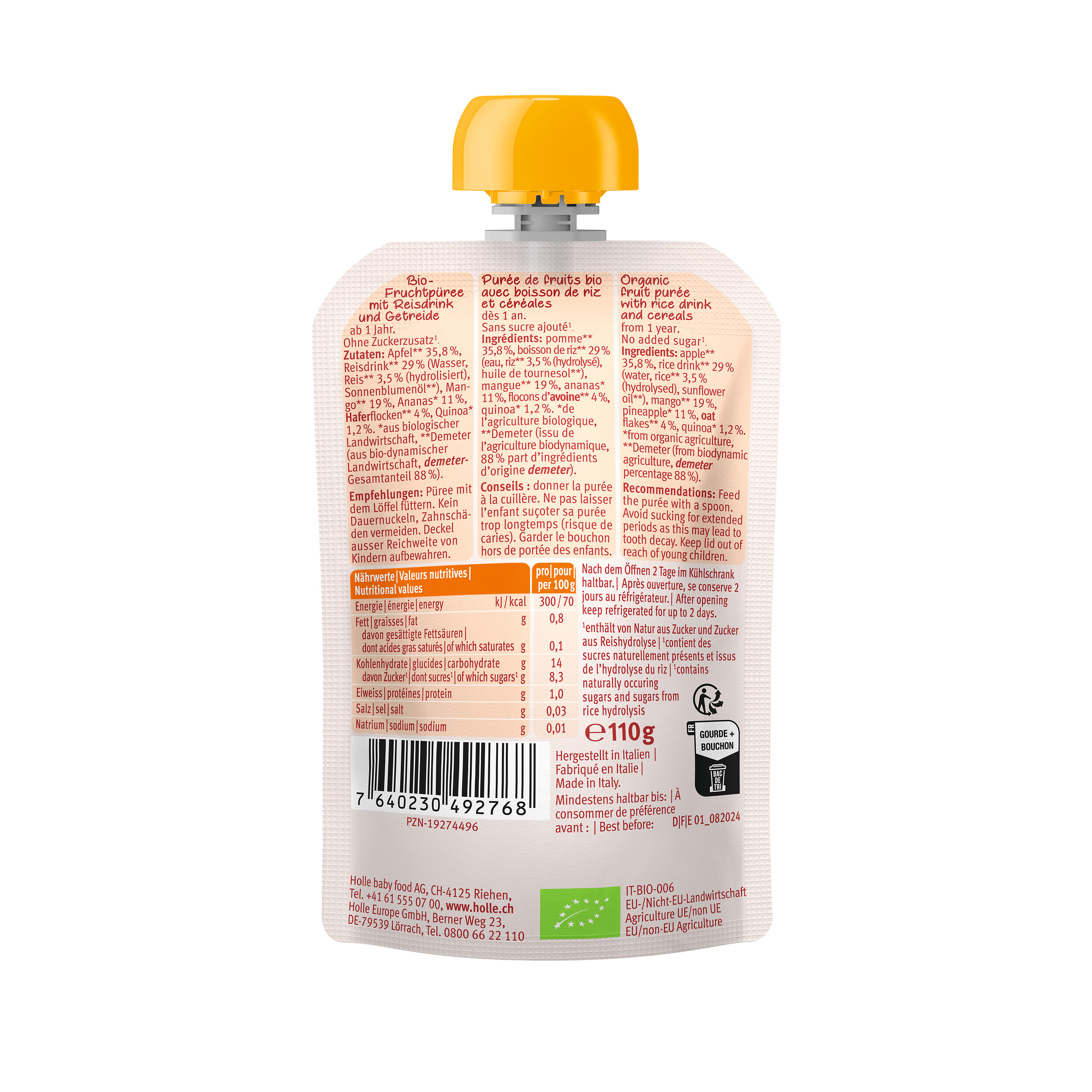 HOLLE Lion Porridge<br>110 g, Beutel, Mango Ananas Hafer Quinoa