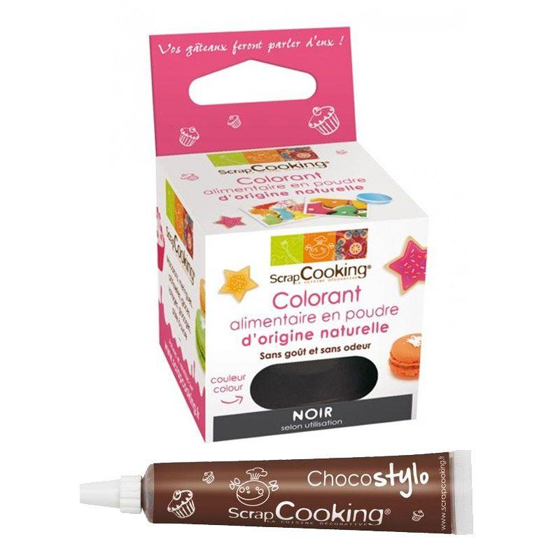 Colorant alimentaire naturel en poudre Noir + Stylo chocolat Scrapcook