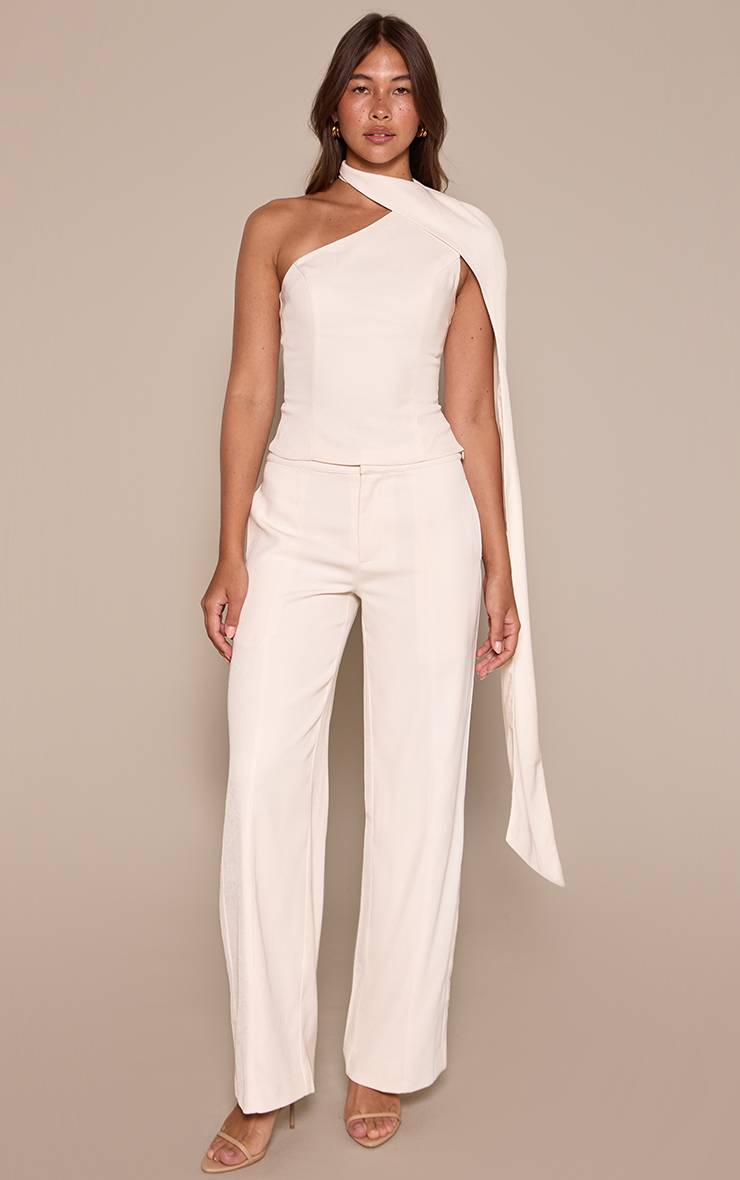 Crème Pantalon Tailleur Tissé Avec Détails De Coutures