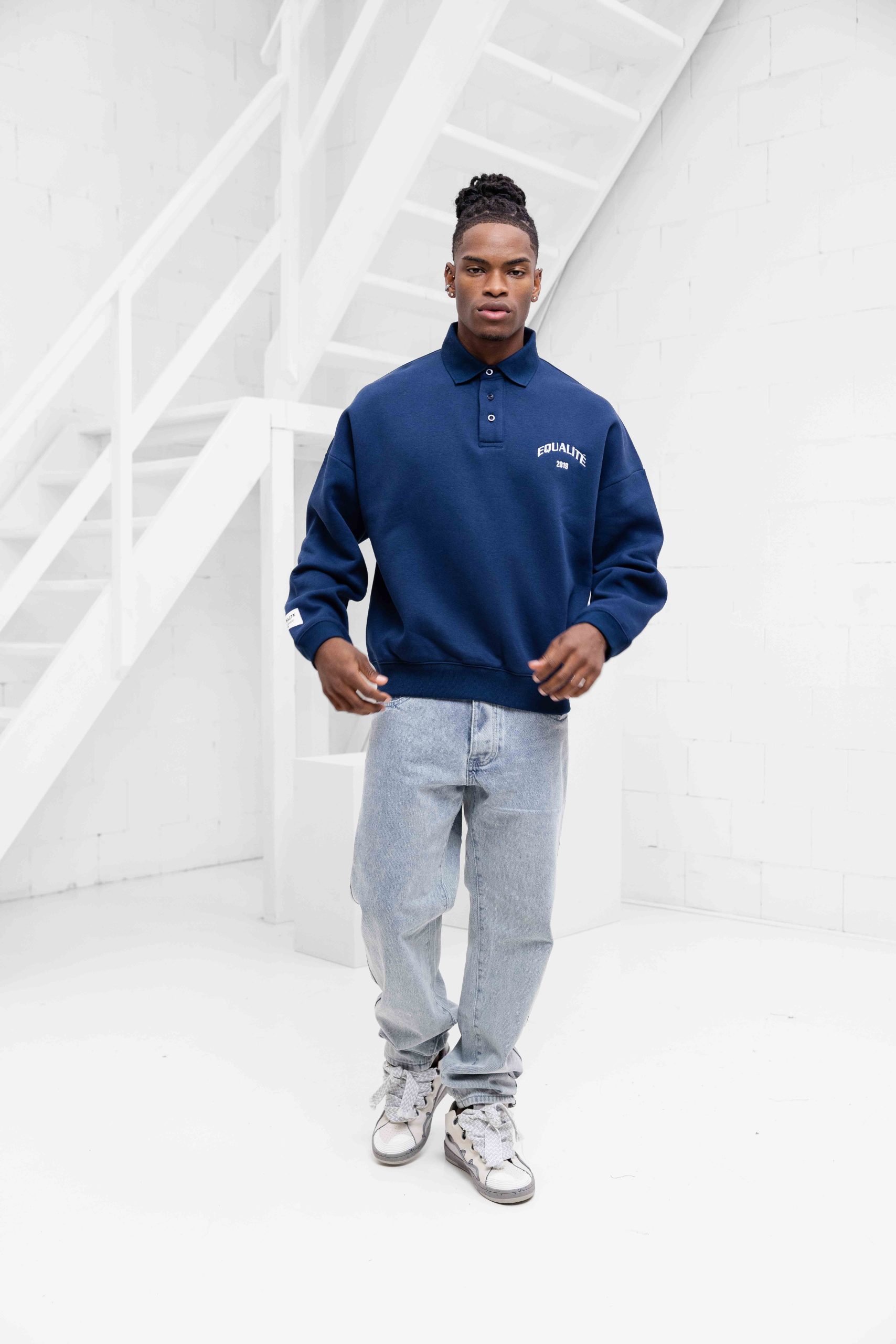 Equalité Varsity Polo Sweater Heren Donkerblauw/Gebroken Wit