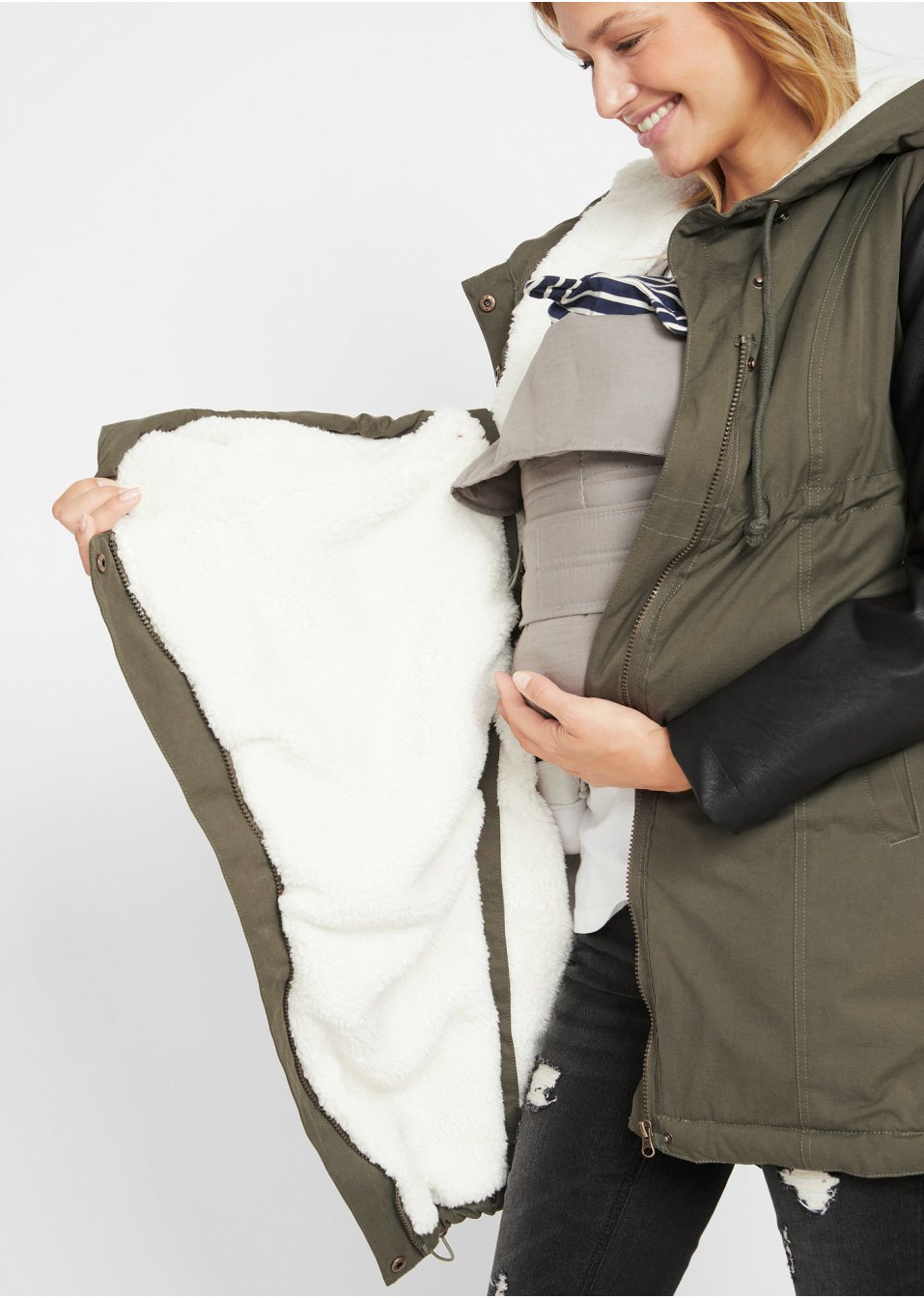 Veste de grossesse et de portage avec doublure en maille peluche