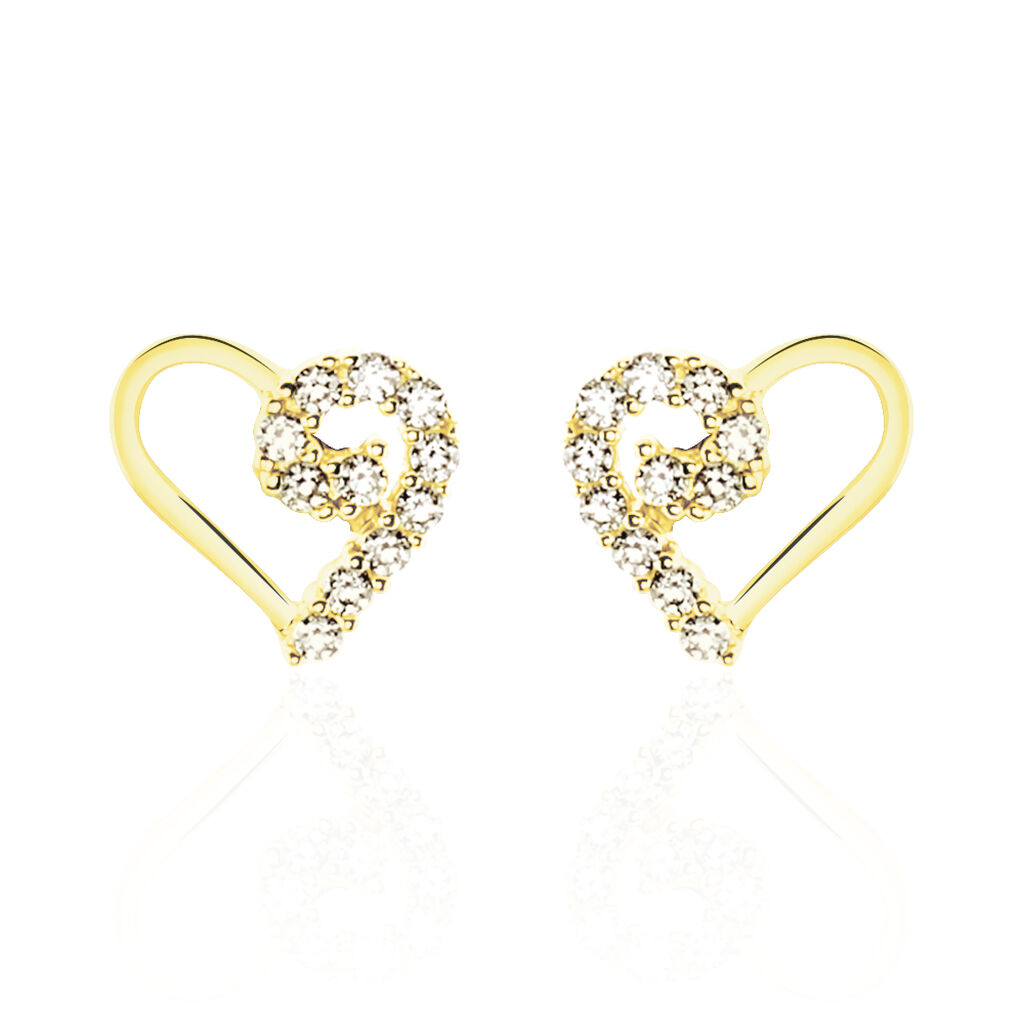 Boucles D'oreilles Puces Daria Cœur Or Jaune Oxyde De Zirconium