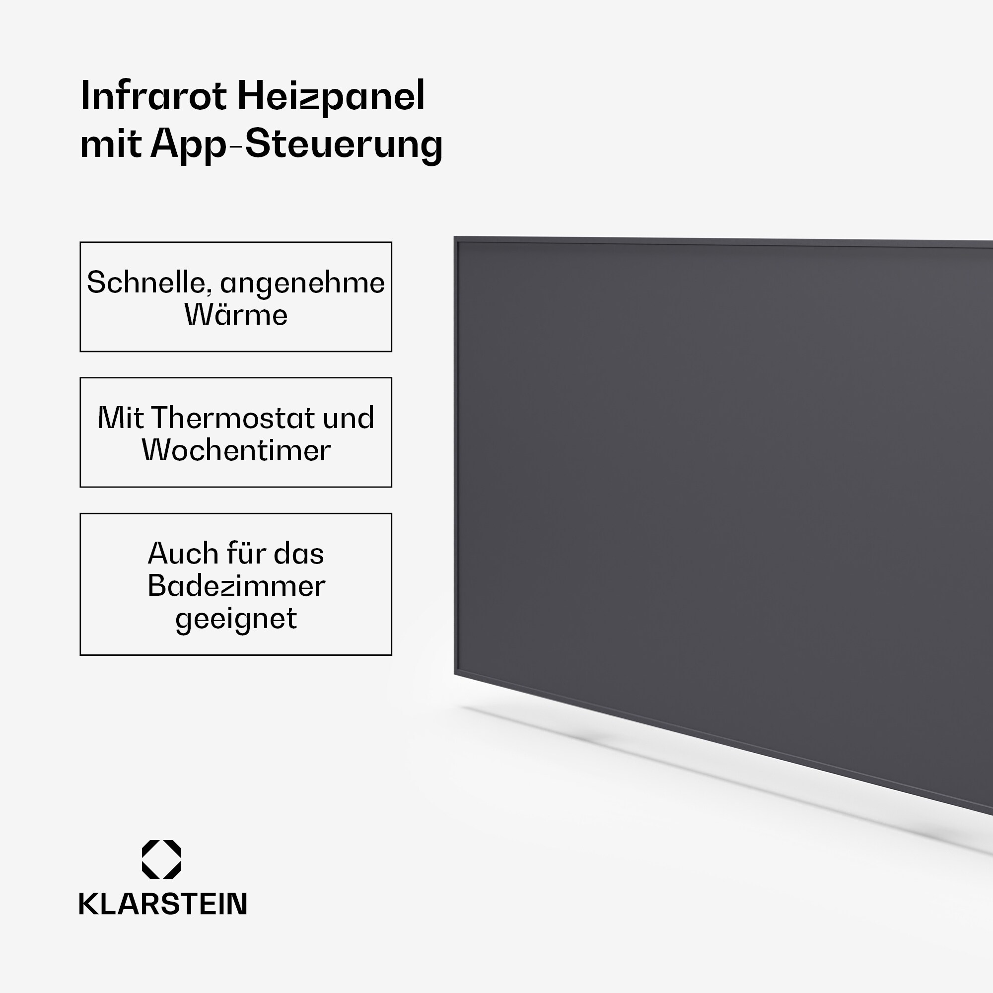 Wonderwall Smart Infrarotheizung | 60x120cm | App | 770W | Wochentimer | IP24 Dunkelgrau 770 Watt