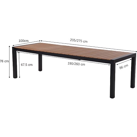 Canberra udtræksbord 100x 205/275 cm. Teak look