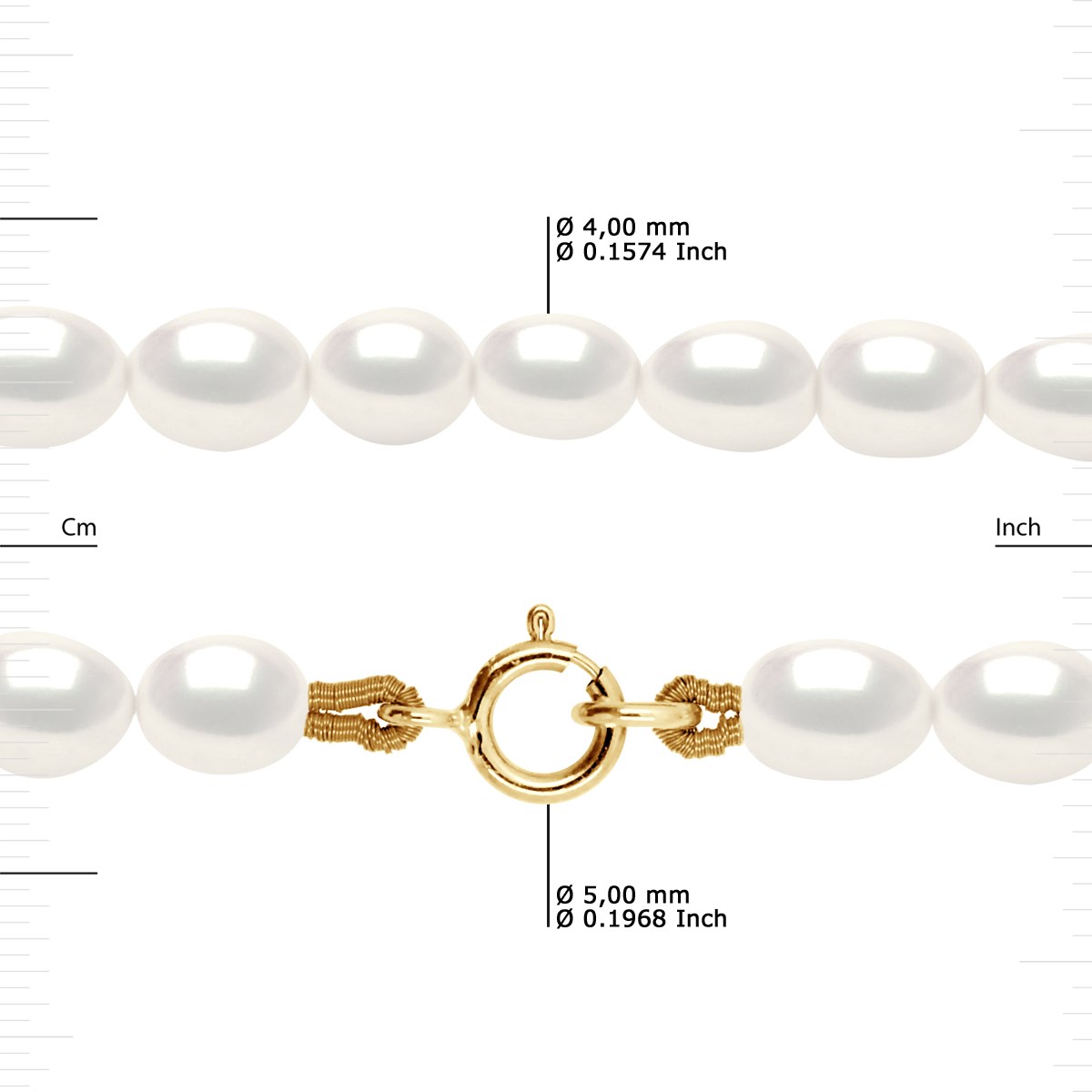 Bracelet Perles d'Eau Douce Grains de Riz 4-5 mm Blanches Or Jaune 18 Carats