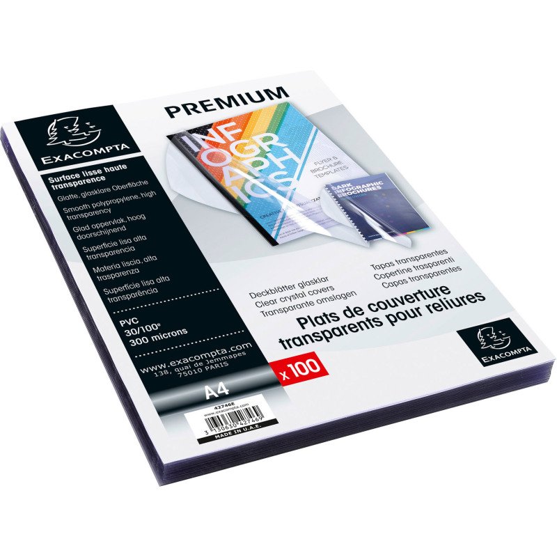 Couverture de reliure EXACOMPTA PVC 30/100 transparent incolore - Paquet de 100