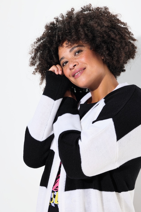Long-Strickjacke, Straight Fit, Blockstreifen