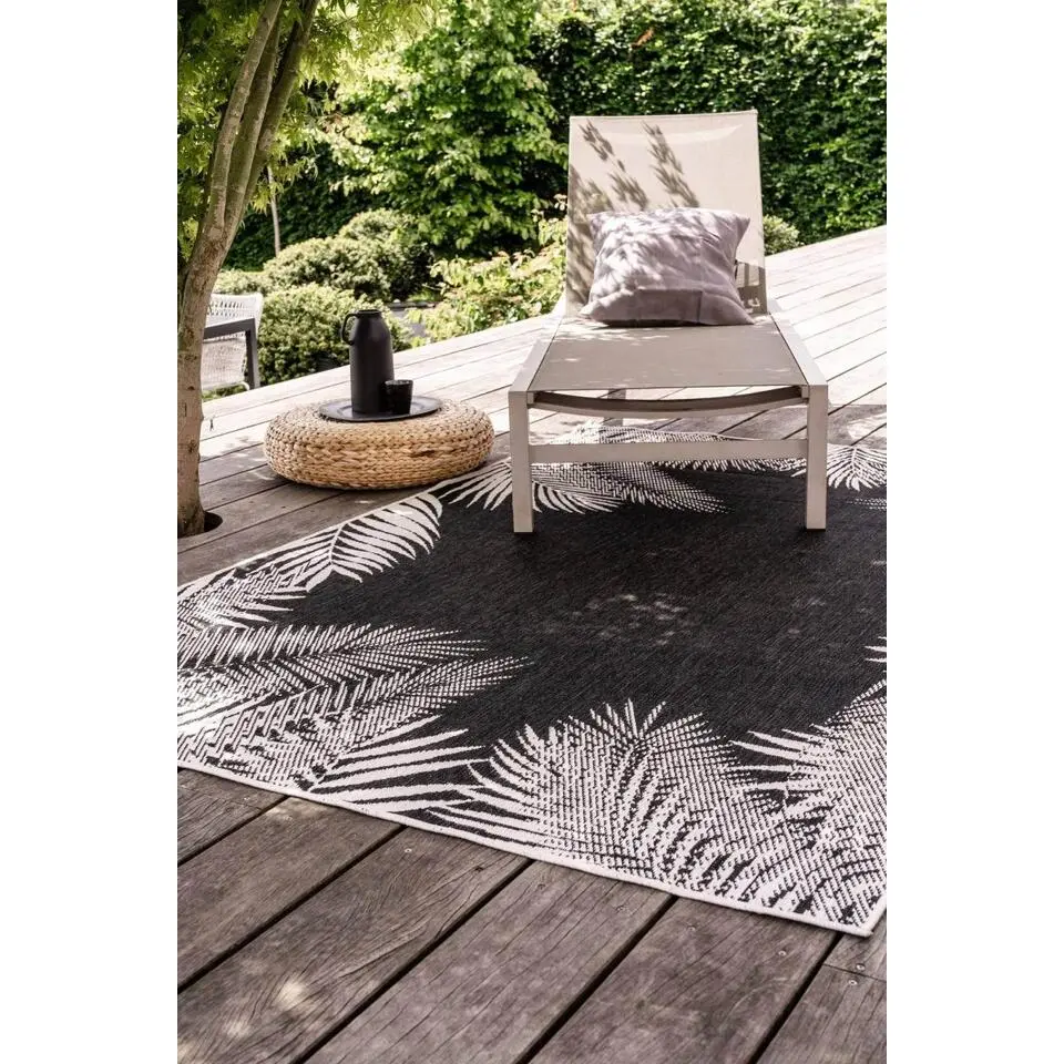 Eva Interior Buitenkleed Zwart Leaf - 200 x 200 cm