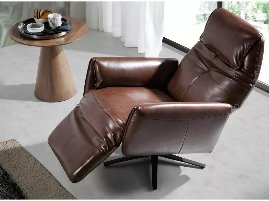 Fauteuil relax pivotant cuir marron et pieds en acier Nary-Couleur Aqua 10 Orange