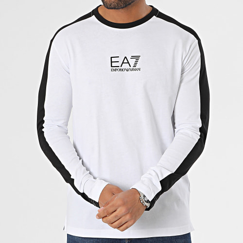 Tee Shirt Manches Longues A Bandes 6RPT16-PJ05Z Blanc