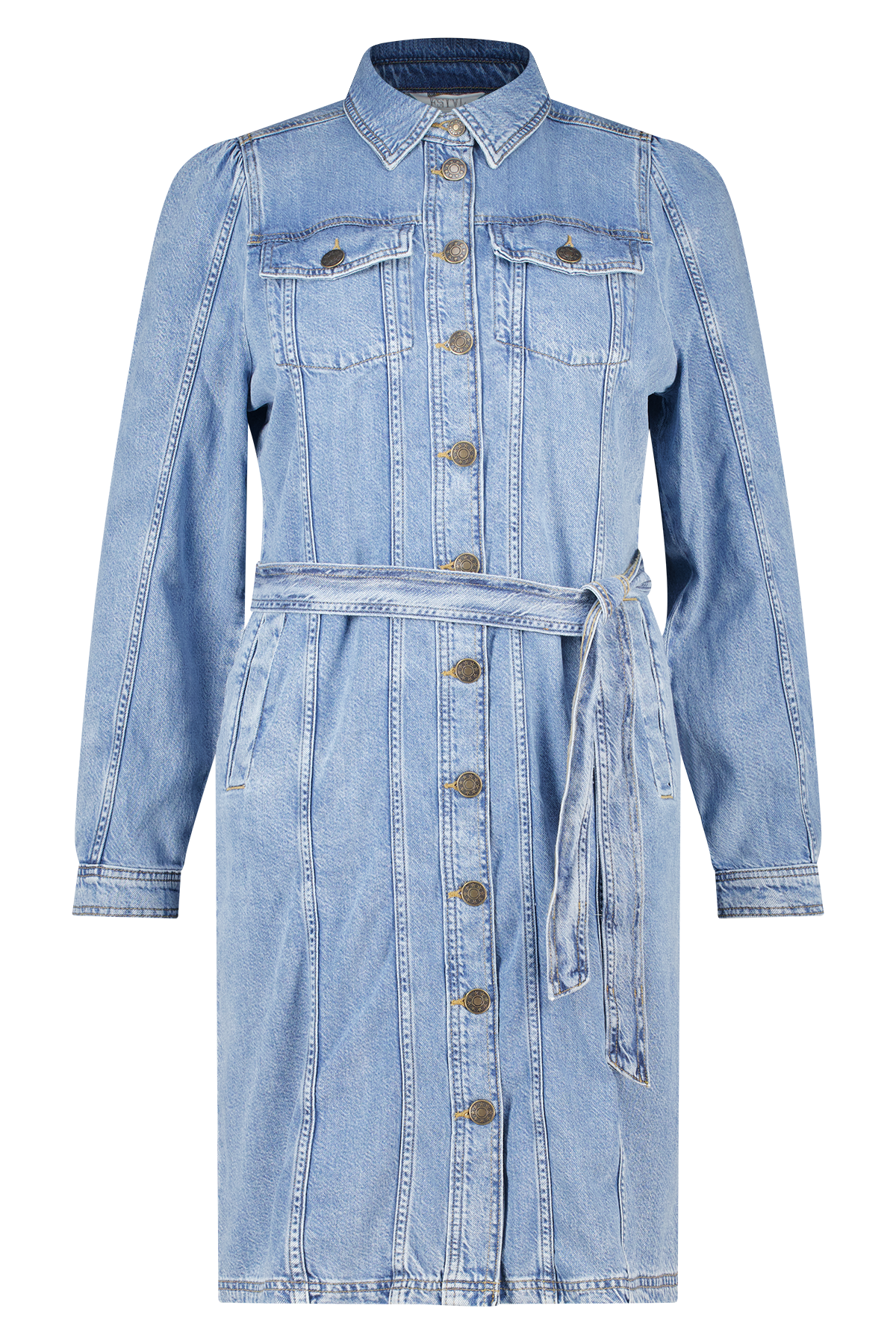 Denim jurk met strikceintuur Stonewash Denim
