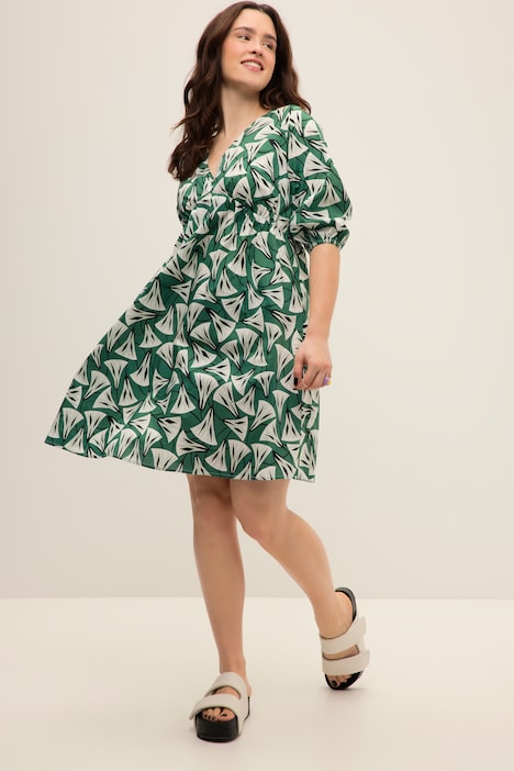 Minikleid, A-Line, floraler Print, V-Ausschnitt, weite 3/4-Ärmel