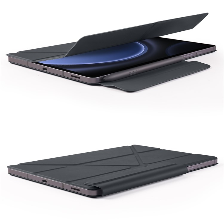 Samsung Galaxy Tab S10 Lite / S10 FE / Tab S9 FE / Tab S9 Smart Cover Leder Tasche Schutzhülle Magnetcover Origami Flip Case - Schwarz