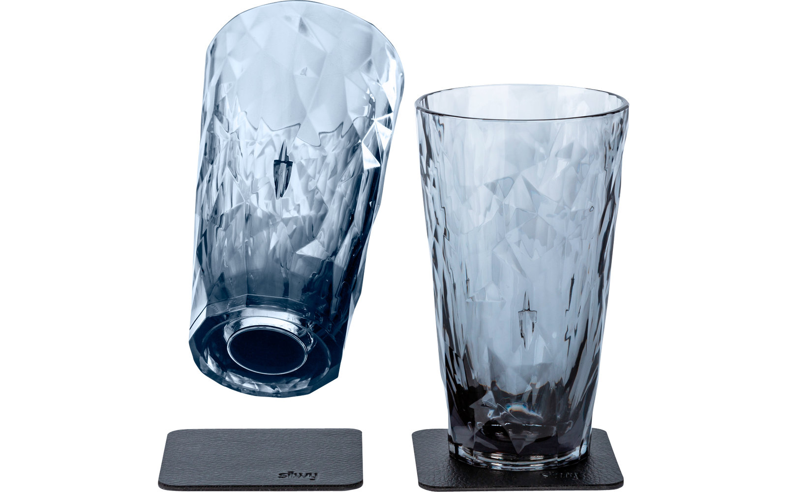 silwy® Magnet-Longdrink-Kunststoffgläser Grau inkl. metallischem Gel-Untersetzer 2 Stk. (300 ml)