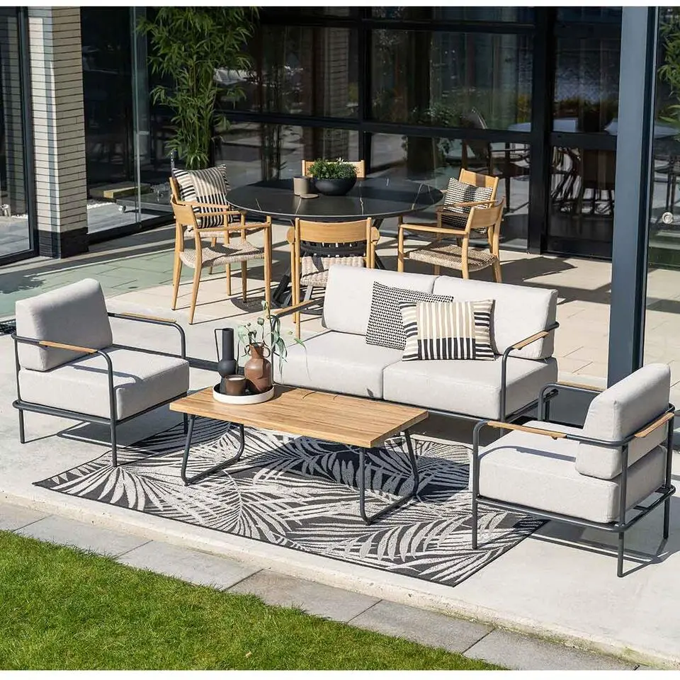 Lisboa loungeset - 4-delig - carbon black - teak look