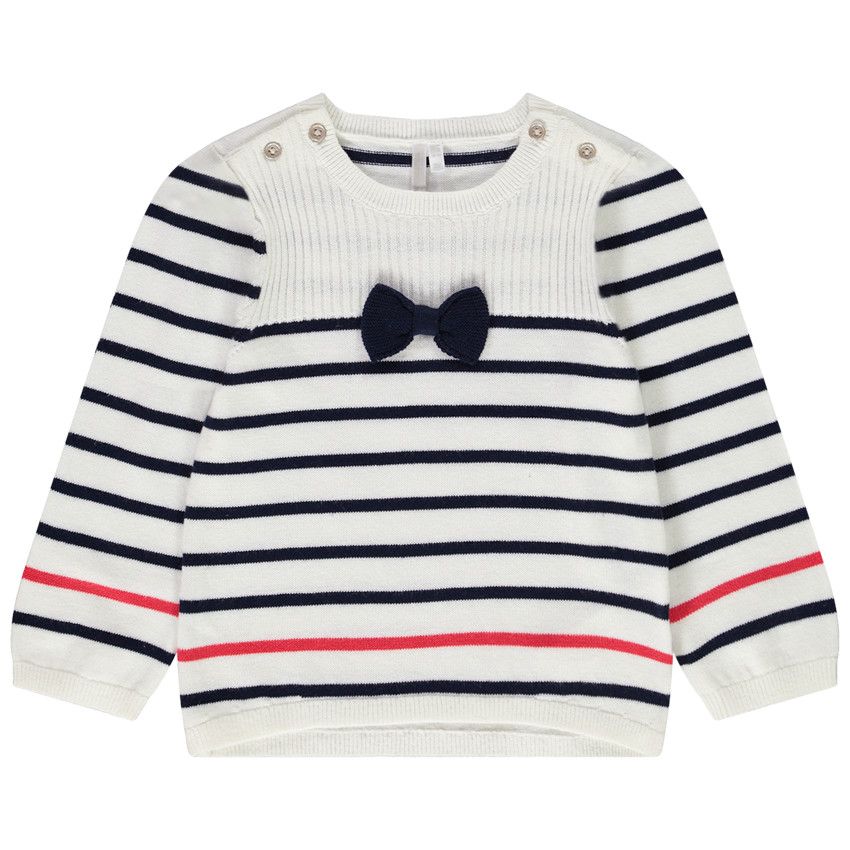 Pull à rayures en coton pour bébé fille - Ecru