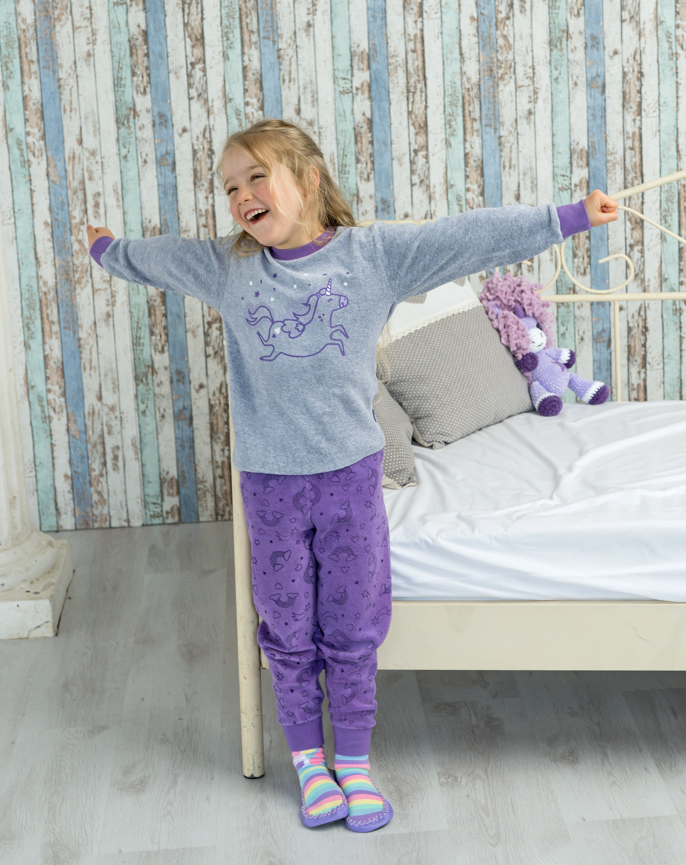 Frottee-Schlafanzug EINHORN lang in violett
