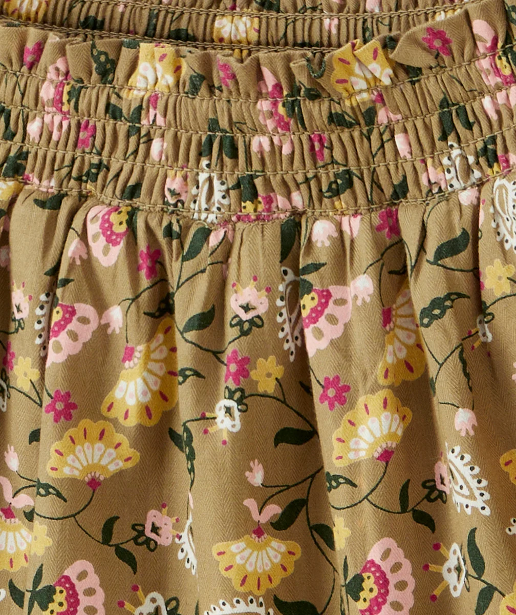 JUPE-SHORT TOURNANTE FILLE EN COTON KAKI IMPRIMÉE FLORALE